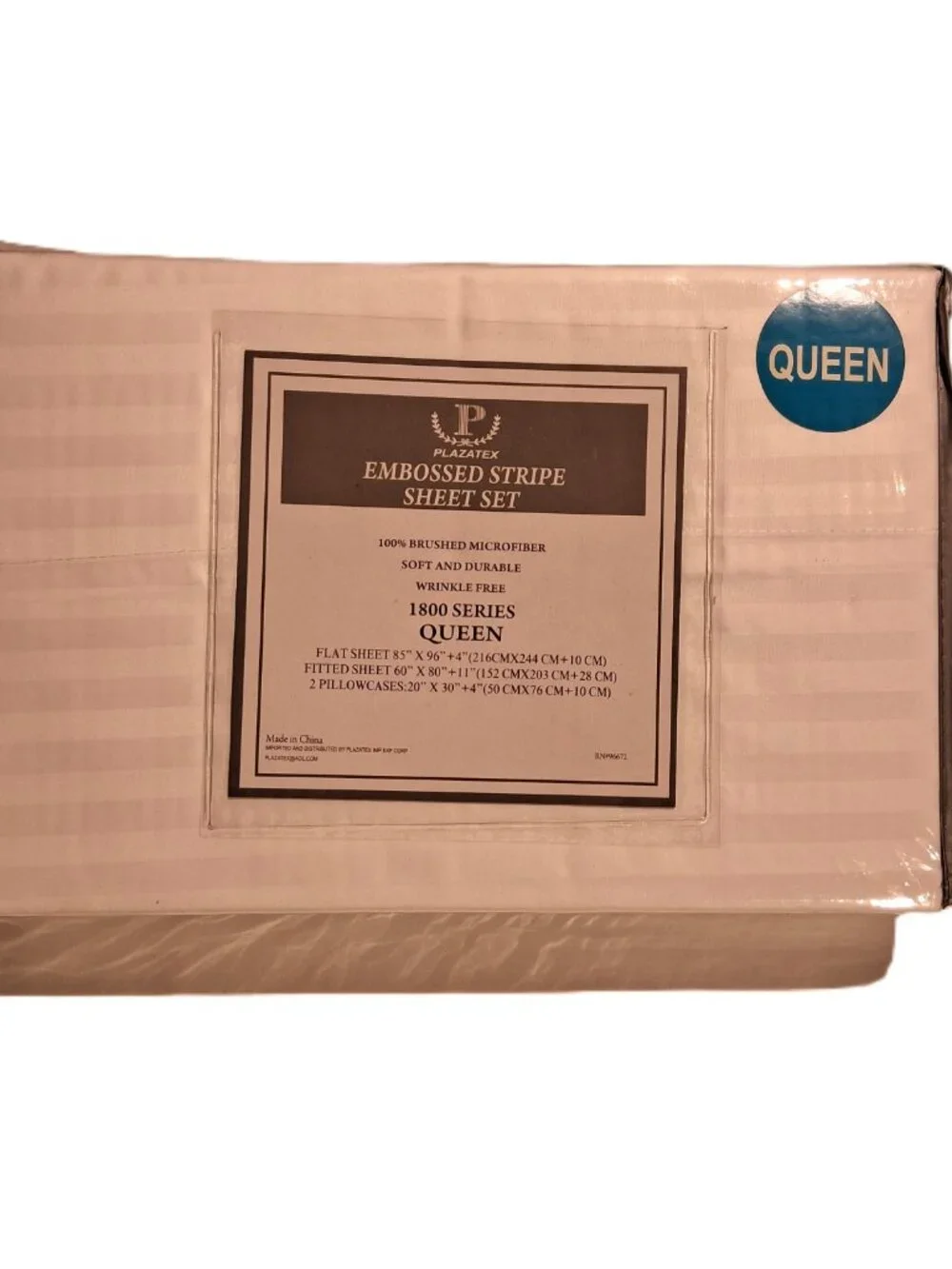 Embossed Stripe Sheet Set  QUEEN  White  Flat/Fitted/2 Pillowcases  NEW